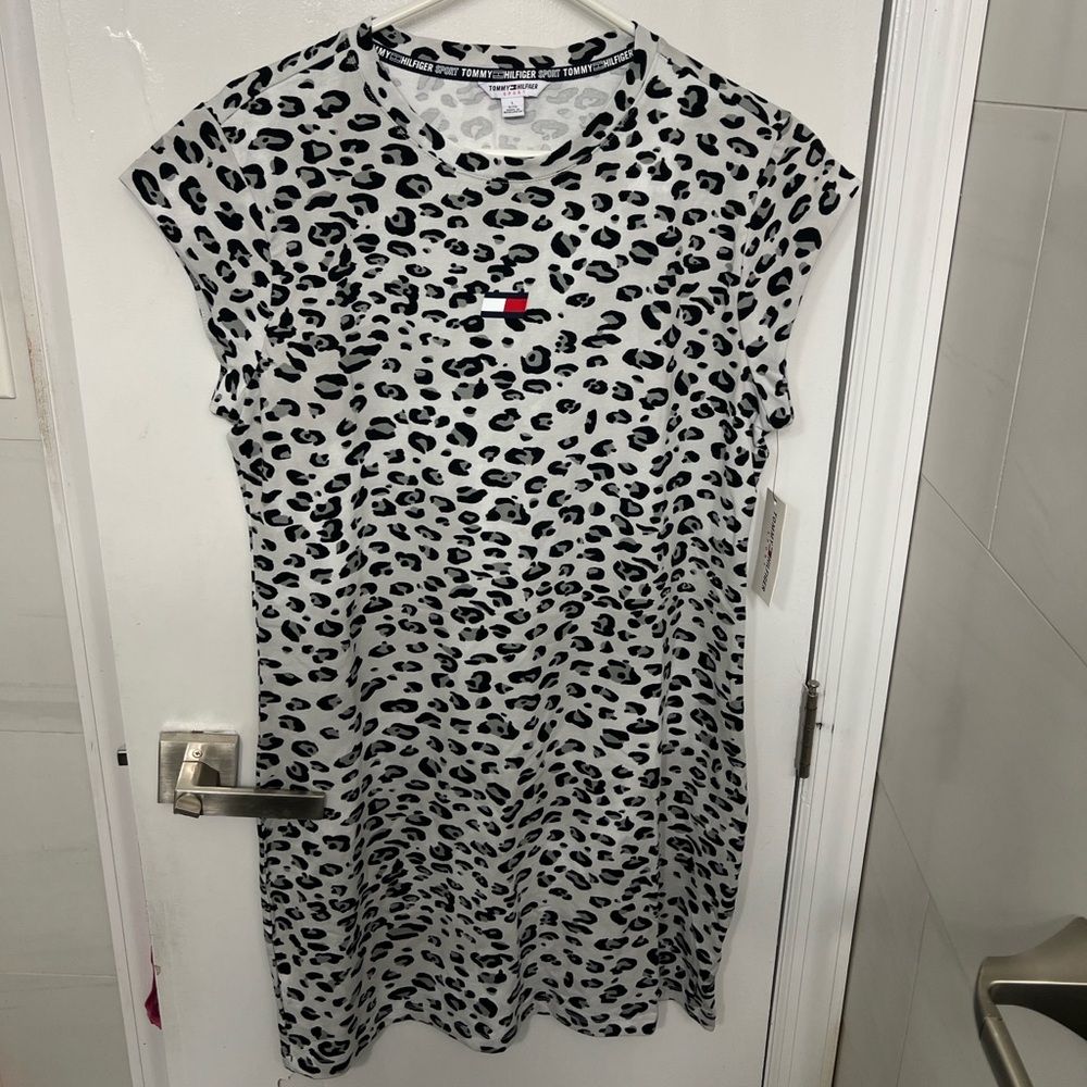Tommy Hilfiger Sport Leopard Print Dress - Gray and Black with Logo Accent
